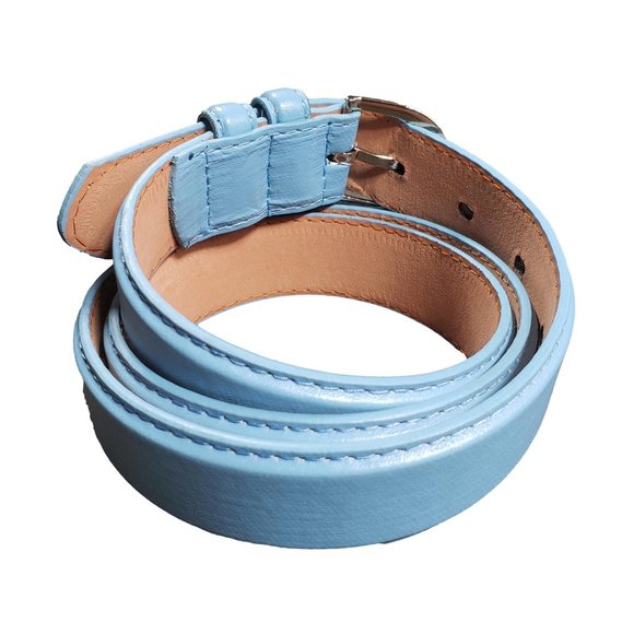 Women's Leather Casual Dress Plain Solid Sky Blue / Florida Blue Medium Belt - Picture 2 of 4